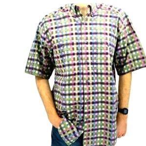 Vintage The Territory Ahead Men's L Button Down Color Plaid Short Sleeve Shirt